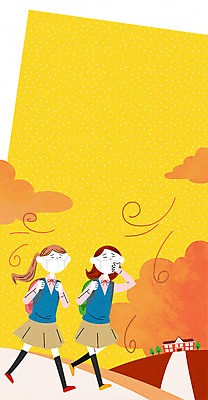 전신 PSD 구름 여자 일러스트 학교 중학생 청소년 마스크 서기 두명 10대 등교 황사 미세먼지 국내일러스트 자연요소 학생 교육 모션 사람 등하교 먼지 파일형식