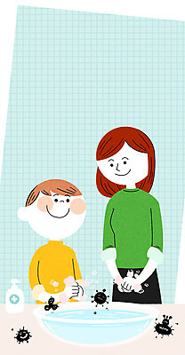 PSD 여자 남자 어린이 일러스트 서기 웃음 상반신 두명 30대 청결 화장실 손씻기 박테리아 미세먼지 코로나바이러스 국내일러스트 의학 모션 표정 사람 장년 바이러스 위생 씻기 먼지 파일형식