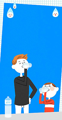 PSD 남자 아들 어린이 일러스트 서기 웃음 상반신 성인 두명 물 30대 아빠 수분섭취 국내일러스트 자연요소 가족 모션 표정 사람 장년 파일형식