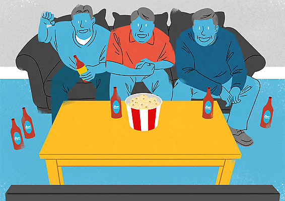 PSD 남자 40대 일러스트 응원 맥주 앉기 경기 상반신 성인 세명 축구 야구 아저씨 팝콘 국내일러스트 스포츠 중년 모션 주류 사람 구기 파일형식