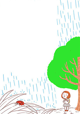 전신 PSD 나무 학생 여자 어린이 일러스트 한명 서기 소녀 풀잎 비 무당벌레 소나기 국내일러스트 자연요소 식물 1 곤충 잎 모션 날씨 사람 풀_식물 파일형식