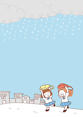 전신 PSD 학생 여자 어린이 가방 일러스트 소녀 두명 달리기 비 먹구름 소나기 국내일러스트 자연요소 잡화 모션 날씨 사람 파일형식 구름_자연