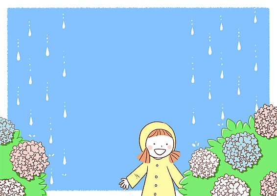 PSD 여자 꽃 어린이 일러스트 한명 서기 소녀 상반신 비 화단 우비 수국 국내일러스트 자연요소 식물 1 옷 모션 날씨 사람 파일형식