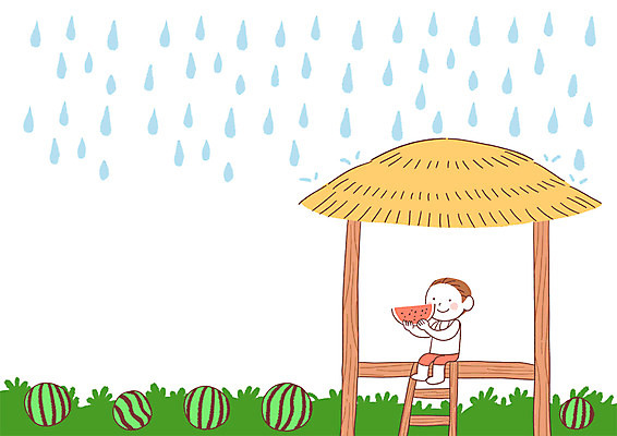 전신 PSD 남자 어린이 일러스트 여름음식 수박 한명 앉기 소년 여름 비 원두막 수박밭 제철음식 제철과일 국내일러스트 자연요소 1 계절 음식 밭 과일 모션 날씨 사람 제철 파일형식 여름_계절