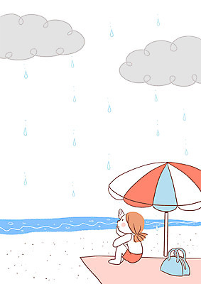 전신 PSD 여자 일러스트 한명 앉기 성인 해변 여름 파라솔 비 먹구름 돗자리 국내일러스트 자연요소 1 계절 바다 모션 날씨 사람 파일형식 구름_자연