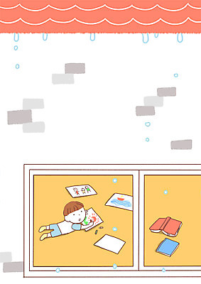 전신 PSD 남자 어린이 엎드리기 일러스트 창문 벽돌 한명 소년 책 그리기 비 스케치북 그림 크레파스 안식처 국내일러스트 자연요소 1 모션 날씨 휴식 학용품 사람 파일형식