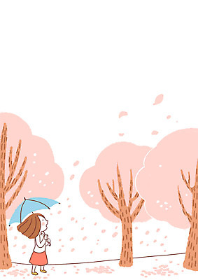 전신 PSD 여자 꽃잎 일러스트 우산 한명 서기 20대 성인 봄 벚꽃 봄비 비 벚나무 낙화 국내일러스트 자연요소 나무 1 계절 꽃 모션 날씨 사람 청년 비_날씨 파일형식