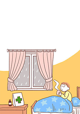 PSD 남자 어린이 일러스트 창문 한명 앉기 소년 상반신 약 이불 침대 비 감기 감기약 국내일러스트 자연요소 1 가구 의학 침구 모션 날씨 사람 질병 파일형식