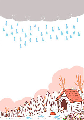 PSD 일러스트 사람없음 울타리 정원 봄 벚꽃 봄비 비 벚나무 강아지 먹구름 개집 국내일러스트 자연요소 나무 계절 꽃 날씨 담장 반려동물 비_날씨 개 애견용품 파일형식 구름_자연