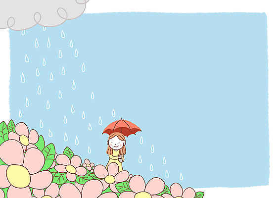 PSD 여자 꽃 꽃밭 일러스트 우산 한명 서기 상반신 20대 성인 비 먹구름 국내일러스트 자연요소 식물 1 모션 날씨 사람 청년 파일형식 구름_자연