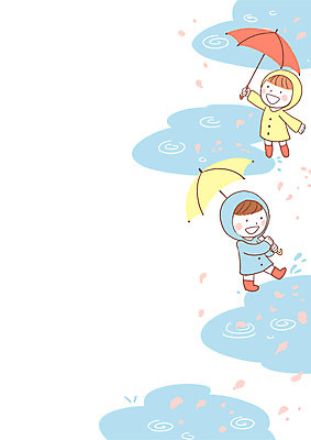 전신 PSD 여자 남자 꽃잎 어린이 일러스트 우산 장화 서기 소녀 소년 두명 비 웅덩이 우비 국내일러스트 자연요소 옷 꽃 신발 모션 날씨 사람 파일형식