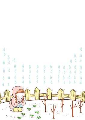 전신 PSD 나무 여자 어린이 일러스트 한명 앉기 소녀 울타리 새싹 봄 봄비 비 화단 우비 국내일러스트 자연요소 식물 1 옷 계절 모션 날씨 사람 담장 비_날씨 파일형식