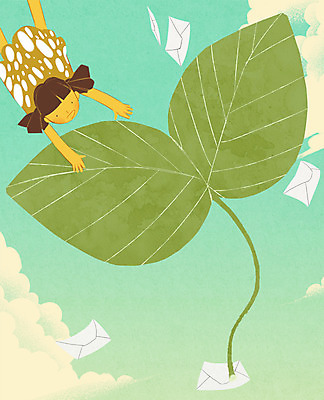 PSD 구름 여자 일러스트 청소년 하늘 한명 상반신 10대 새싹 희망 비행 편지 프레임일러스트 국내일러스트 자연요소 식물 1 감정 프레임 사람 파일형식