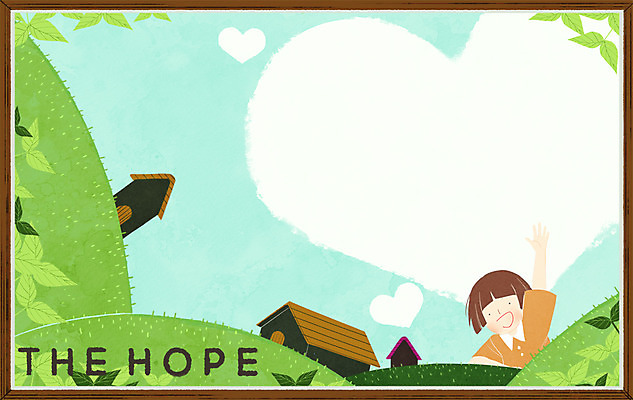 PSD 여자 일러스트 청소년 나뭇잎 주택 사각프레임 프레임 광고판 한명 상반신 10대 새싹 희망 하트 언덕 프레임일러스트 국내일러스트 모양 식물 1 감정 잎 알림판 사람 건물 사각형 판 파일형식
