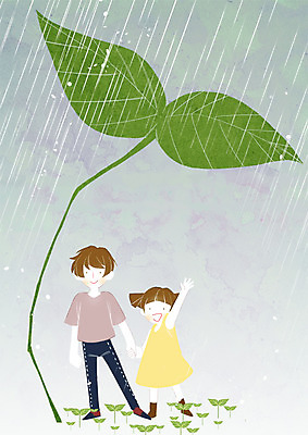 전신 PSD 여자 남자 일러스트 청소년 서기 두명 10대 새싹 희망 비 프레임일러스트 국내일러스트 자연요소 식물 감정 모션 날씨 프레임 사람 파일형식