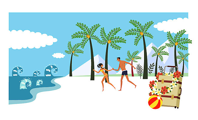 주간 전신 구름 커플 여자 남자 수영복 행복 여유 파도 바다 일러스트 공 신혼부부 휴식 서기 성인 두명 야자수 달리기 캐리어 하와이 꽃목걸이 트로피컬아트 국내일러스트 AI파일 자연요소 나무 부부 옷 꽃 감정 컨셉 목걸이 관계 모션 사람 여행가방 미국 그림 신혼 파일형식 벡터