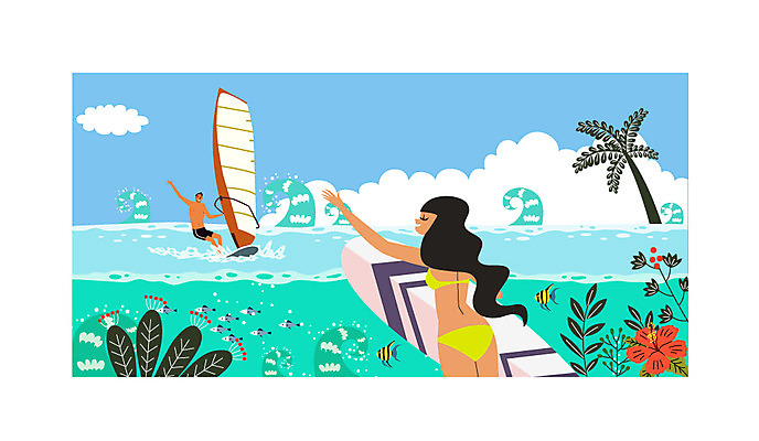 주간 전신 구름 커플 여자 남자 수영복 꽃 행복 여유 일러스트 신혼부부 하늘 휴식 어류 서기 상반신 성인 두명 야자수 서핑보드 서핑 해조류 하와이 트로피컬아트 국내일러스트 AI파일 자연요소 나무 식물 부부 옷 감정 컨셉 관계 모션 사람 미국 수중동물 수상스포츠 보드_스포츠 해양식물 그림 신혼 파일형식 벡터
