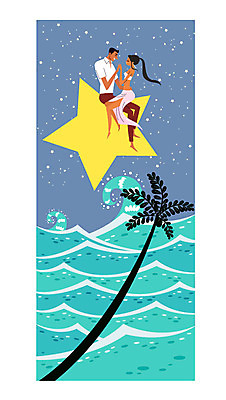 전신 커플 여자 남자 행복 별 여유 파도 바다 일러스트 신혼부부 휴식 앉기 성인 두명 야자수 야간 하와이 국내일러스트 AI파일 자연요소 나무 부부 감정 컨셉 관계 모션 사람 미국 신혼 파일형식 벡터