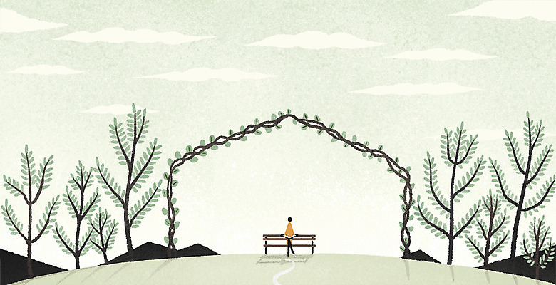 전신 PSD 나무 백그라운드 벤치 일러스트 자연 한명 풍경 성인 독서 언덕 감성 국내일러스트 식물 1 컨셉 의자 사람 생태계 파일형식