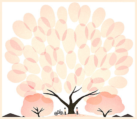 전신 PSD 백그라운드 일러스트 자연 풍경 성인 두명 자전거 봄 벚꽃 벚나무 감성 봄배경 국내일러스트 나무 계절 꽃 컨셉 사람 바이크 생태계 파일형식