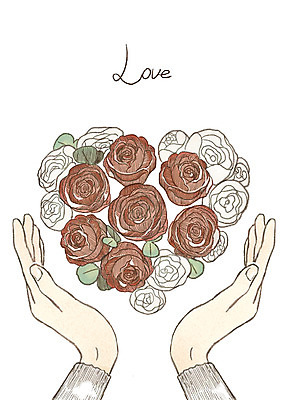 PSD 손 꽃 일러스트 사랑 한명 손짓 신체부위 장미 하트 감성 아이템 국내일러스트 모양 식물 1 감정 컨셉 모션 사람 파일형식