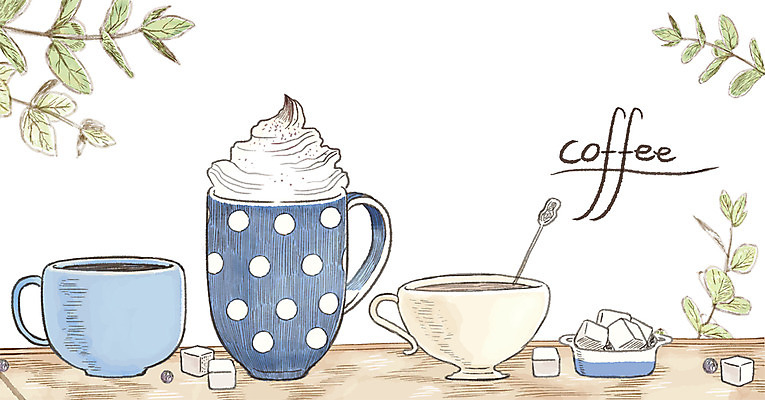 PSD 커피 일러스트 나뭇잎 사람없음 커피잔 각설탕 감성 아이템 휘핑크림 국내일러스트 음료 컨셉 잎 잔 설탕 크림 휘핑 파일형식