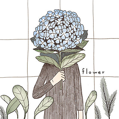 PSD 일러스트 나뭇잎 한명 들기 사람 상반신 감성 수국 아이템 얼굴가리기 국내일러스트 1 꽃 컨셉 잎 모션 가림 파일형식