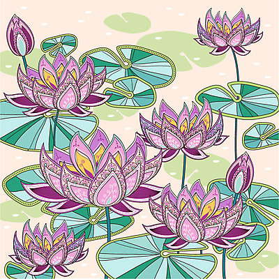 선 백그라운드 패턴 일러스트 연꽃 사람없음 뷰티 화려 우아함 연잎 젠탱글 국내일러스트 AI파일 꽃 컨셉 잎 무늬 파일형식 벡터