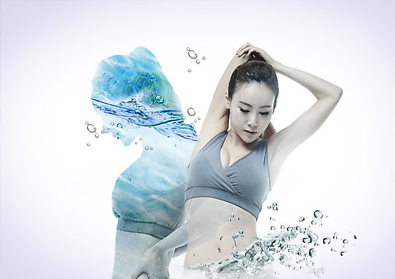 PSD 편집 편집이미지 여자 실루엣 다이어트 상반신 20대 성인 두명 운동 뷰티 스트레칭 한국인 물방울 이미지편집 촬영기법 건강 사람 동양인 청년 파일형식