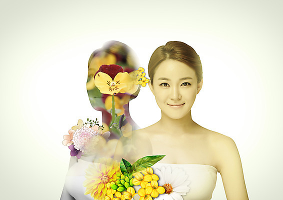 PSD 편집 편집이미지 여자 꽃 웃음 상반신 20대 성인 두명 뷰티 한국인 튜브탑 의료성형뷰티 이미지편집 식물 상의 표정 사람 동양인 청년 파일형식