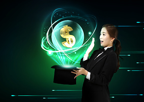 PSD 편집 편집이미지 여자 한명 상반신 20대 성인 옆모습 금융 달러 디지털 놀람 한국인 마술사 스마트 마술사모자 마술사복장 이미지편집 모자_잡화 1 옷 감정 뷰포인트 컨셉 돈 표정 사람 동양인 청년 경제 마술 파일형식