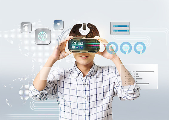 PSD 편집 편집이미지 남자 그래프 한명 상반신 성인 스마트기기 디지털 한국인 스마트 3D안경 가상현실 오큘러스 VR기기 이미지편집 1 안경 컨셉 사람 동양인 전자제품 기계 파일형식