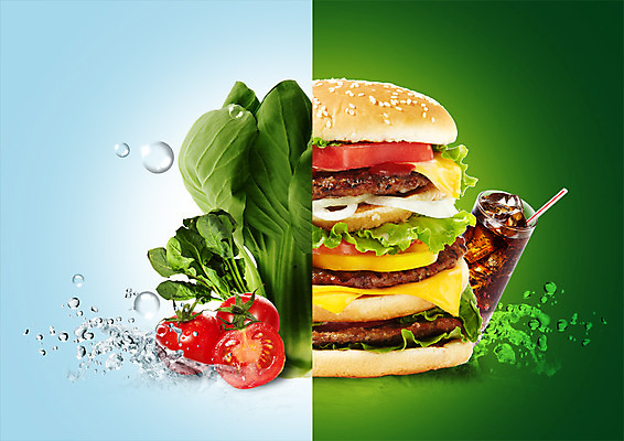 PSD 편집 편집이미지 방울토마토 빨대 사람없음 컵 햄버거 물방울 비교 콜라 청경채 이미지편집 식기 컨셉 토마토 채소 패스트푸드 탄산음료 파일형식