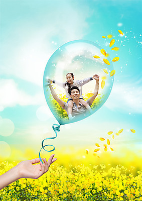 PSD 구름 편집 편집이미지 손 여자 남자 꽃잎 꽃 딸 어린이 가족 하늘 성인 두명 30대 한국인 목마 아빠 풍선 부녀 이미지편집 자연요소 식물 관계 사람 동양인 신체부위 장년 파일형식