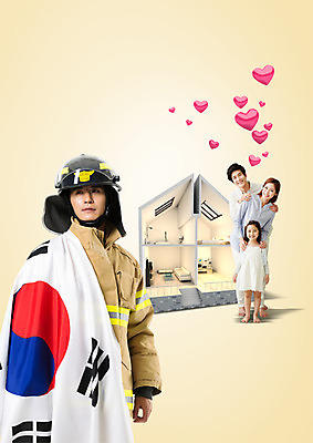 PSD 편집 편집이미지 직업 여자 남자 어린이 가족 주택 여러명 20대 성인 30대 한국인 하트 태극기 헬멧 소방관 방호복 이미지편집 모양 옷 다수 관계 사람 동양인 청년 건물 장년 국기 보호장비 구조원 소방 파일형식