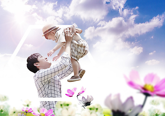 PSD 구름 편집 편집이미지 남자 꽃 아들 가족 안기 하늘 상반신 성인 두명 옆모습 한국인 아기 아빠 코스모스 이미지편집 자연요소 식물 뷰포인트 관계 모션 사람 동양인 파일형식