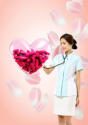 PSD 편집 편집이미지 여자 꽃잎 의학 청진기 한명 서기 웃음 20대 성인 알약 한국인 간호사 하트 이미지편집 모양 1 꽃 의료기기 모션 표정 사람 동양인 청년 약 의료진 파일형식