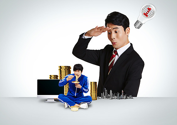 PSD 편집 편집이미지 1 남자 비즈니스 전구 앉기 빌딩 20대 성인 두명 30대 금융 운동복 쌓기 모니터 동전 한국인 구직 관찰 라면 비즈니스맨 실업자 먹기 취업준비생 양은냄비 이미지편집 옷 음식 컨셉 돈 모션 사람 동양인 청년 건물 장년 경제 컴퓨터 면류 직장인 냄비 파일형식