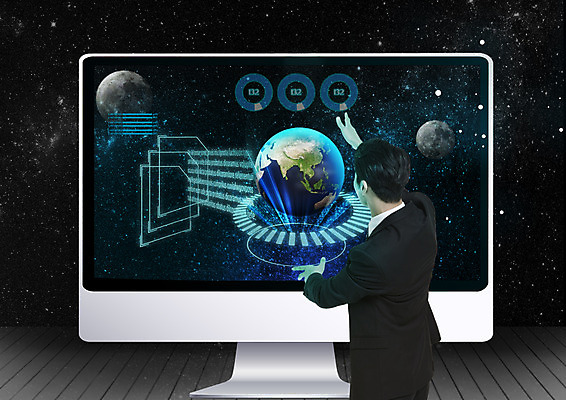 PSD 편집 편집이미지 남자 지구 비즈니스 한명 상반신 성인 뒷모습 글로벌 우주 디지털 모니터 행성 비즈니스맨 스마트 이미지편집 1 뷰포인트 컨셉 사람 컴퓨터 직장인 파일형식