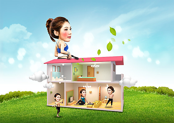 PSD 구름 편집 편집이미지 여자 다이어트 하늘 나뭇잎 주택 서기 앉기 잔디 여러명 20대 성인 운동복 운동 한국인 이미지편집 자연요소 식물 옷 다수 잎 모션 건강 사람 동양인 청년 건물 파일형식