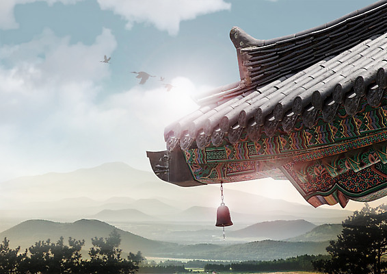 PSD 구름 편집 편집이미지 명절 한국건축 조류 하늘 지붕 산 한옥 사람없음 단청 처마 경쇠 이미지편집 자연요소 동물 한국전통 전통 기념일 건축 고건축 불교용품 파일형식