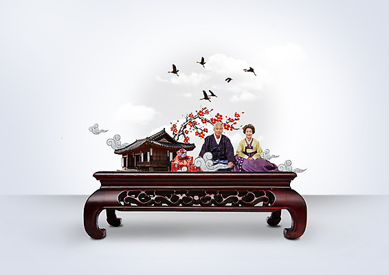 PSD 편집이미지 한국전통 여자 할아버지 노년 남자 할머니 고건축 한국건축 여러마리 조류 새해 두명 한국인 60대 한복 소반 나무탁자 노인만 이미지편집 동물 전통 건축물 건축 다수 탁자 한국 사람 동양인 성인 전통의상 성인만 파일형식