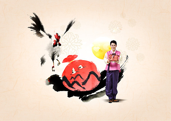 PSD 편집이미지 한국전통 남자 40대 붓터치 새해 세마리 한명 성인 태양 학 한국인 닭 한복 성인남자한명만 정유년 이미지편집 자연요소 1 전통 중년 조류 한국 3 사람 동양인 전통의상 남자한명만 성인남자만 파일형식 2017년