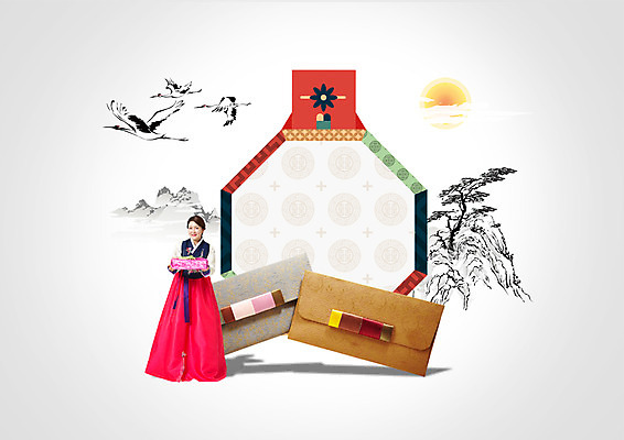 PSD 편집이미지 한국전통 여자 40대 새해 세마리 한명 성인 학 한국인 성인여자한명만 이미지편집 카드프레임 1 전통 중년 조류 프레임 한국 3 사람 동양인 여자한명만 성인여자만 파일형식