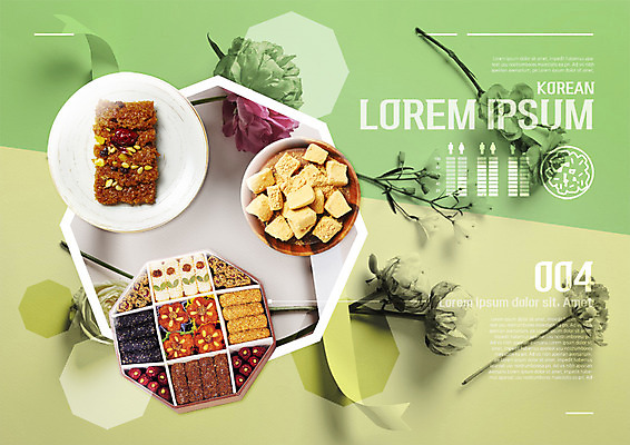 PSD 편집 편집이미지 접시 꽃 떡 사람없음 전통음식 한과 약밥 인절미 이미지편집 식물 전통 식기 음식 밥 디저트 파일형식