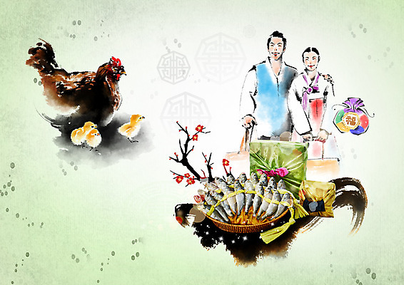 PSD 편집 편집이미지 부부 여자 명절 남자 음식 캘리그라피 복주머니 병아리 선물 성인 두명 광주리 닭 한복 굴비 이미지편집 한국전통 전통 커플 기념일 조류 전통소품 어류 사람 바구니 전통의상 파일형식