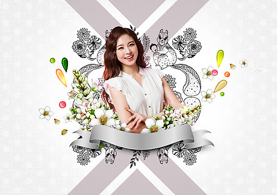 PSD 편집 편집이미지 여자 꽃 리본 한명 웃음 상반신 20대 성인 뷰티 팔짱 한국인 다람쥐 이미지편집 식물 1 모션 표정 사람 동양인 청년 설치류 파일형식