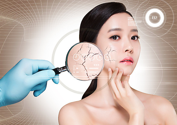 PSD 편집 편집이미지 손 여자 돋보기 건조 한명 상반신 20대 성인 뷰티 한국인 균열 성형수술 수술장갑 의료성형뷰티 이미지편집 1 장갑 모션 사람 동양인 청년 신체부위 수술 파일형식