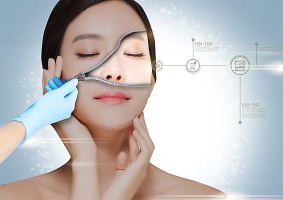 PSD 편집 편집이미지 손 여자 한명 상반신 20대 성인 뷰티 눈감음 한국인 성형수술 수술장갑 지퍼 미백 의료성형뷰티 이미지편집 1 장갑 모션 사람 동양인 청년 신체부위 수술 파일형식