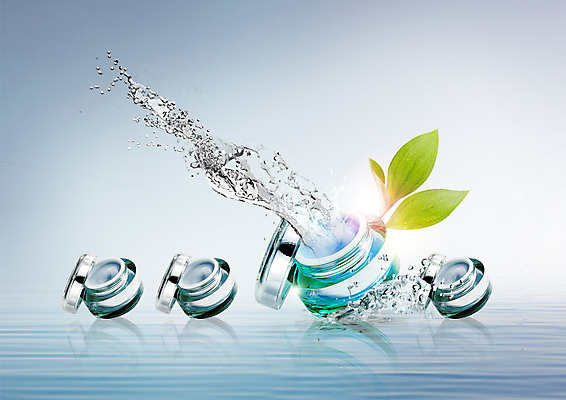 PSD 편집 편집이미지 잎 사람없음 뷰티 튀는물 수분크림 이미지편집 식물 화장품 액체표현 스플래쉬 파일형식